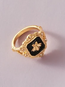 1入組蜜蜂紋理硬幣裝飾戒指 - 金黃色 - 查看 3