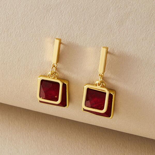 

1pair Gemstone Geometric Drop Earrings, Multicolor