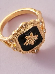 1入組蜜蜂紋理硬幣裝飾戒指 - 金黃色 - 查看 4