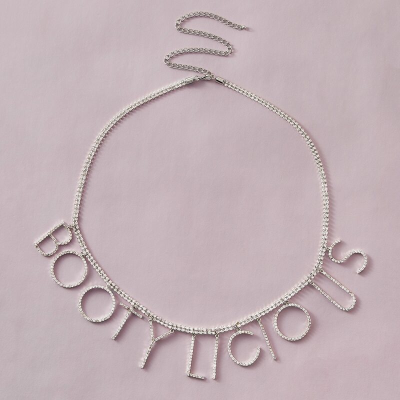 

1pc Rhinestone Engraved Letter Charm Waist Chain, Silver