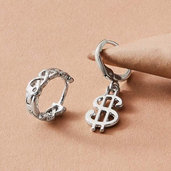 

1pair Metallic Dollar Hoop Earrings, Silver
