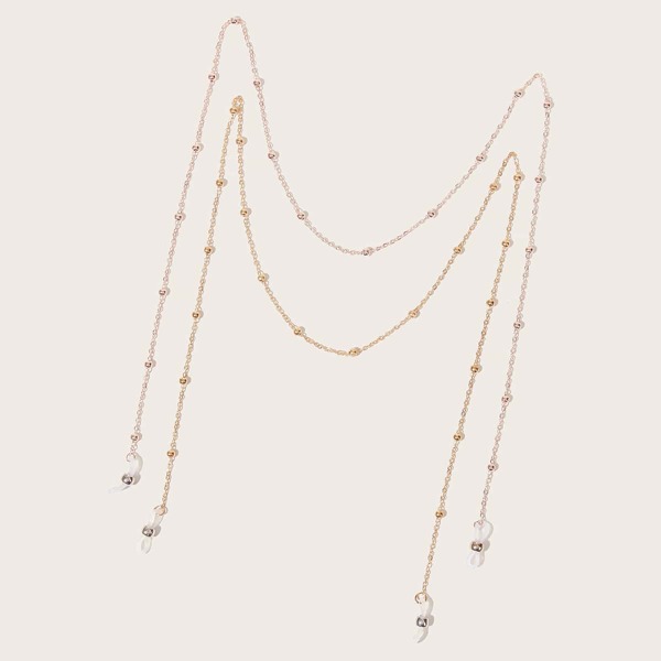 

2pcs Bead Decor Glasses Chain, Gold