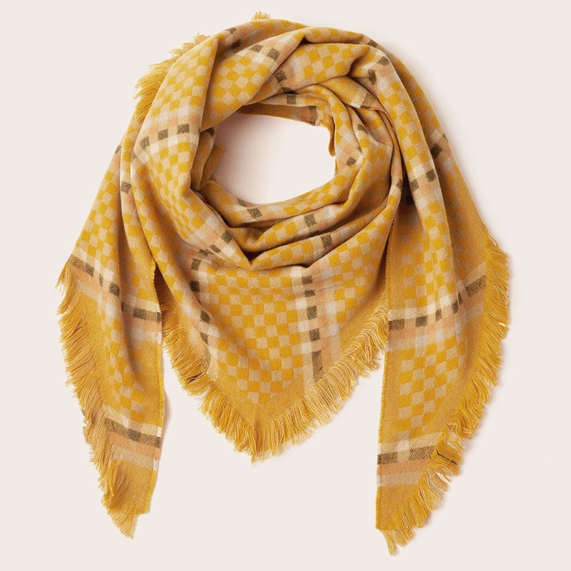 

Plaid Pattern Raw Hem Scarf, Yellow