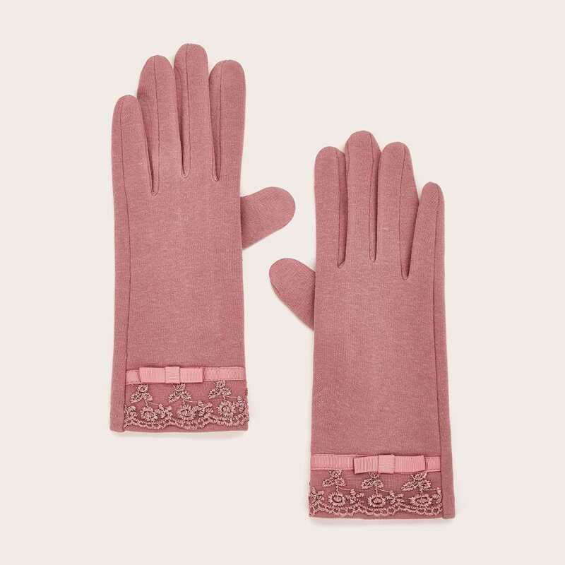 

Solid Bow Knot Decor Gloves, Pink