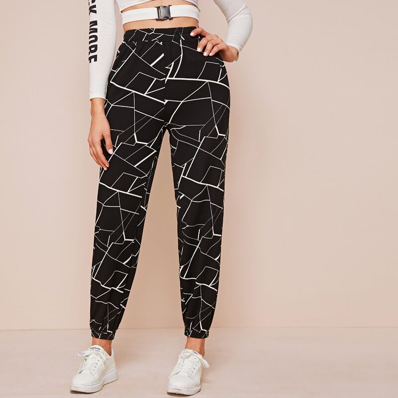 

Elastic Waist Geo Sweatpants, Black