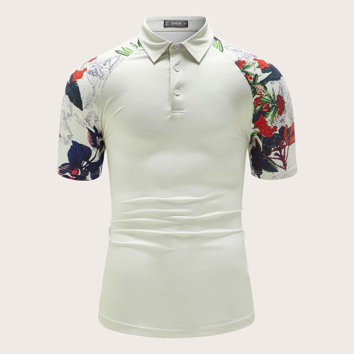 

Guys Botanical Print Raglan Sleeve Polo Shirt, Beige