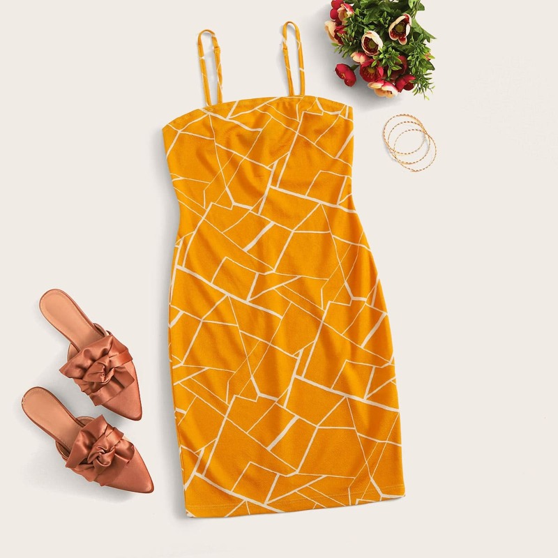 

Geo Bodycon Dress, Mustard yellow