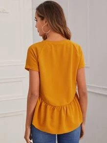 SHEIN Dip Hem Raglan Sleeve Peplum Top - Yellow - View 2