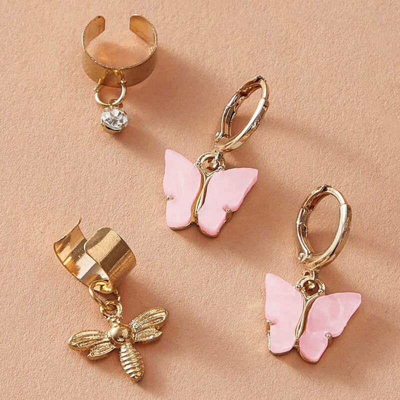 

2pairs Butterfly & Bee Decor Earrings, Multicolor