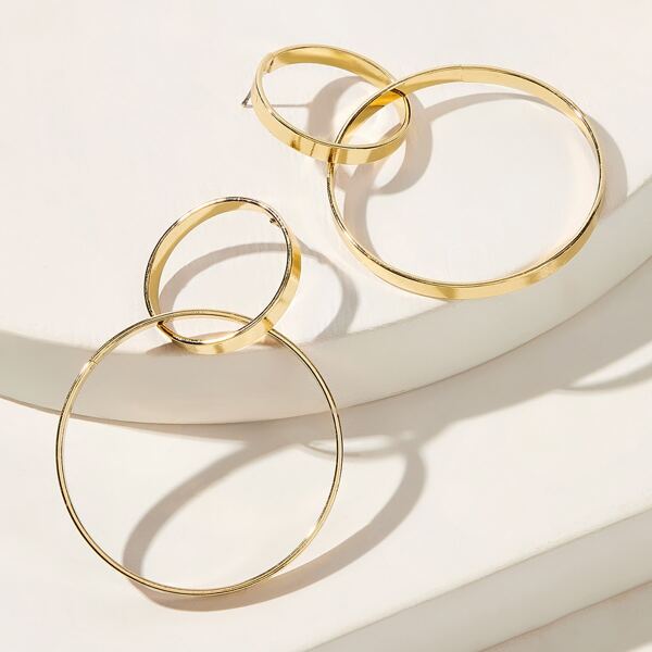 

1pair Link Hoop Drop Earrings, Gold