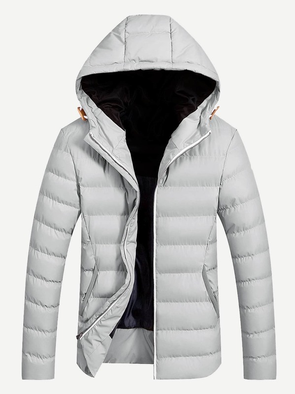 

Men Zip Up Hooded Puffer Jacket, Grey