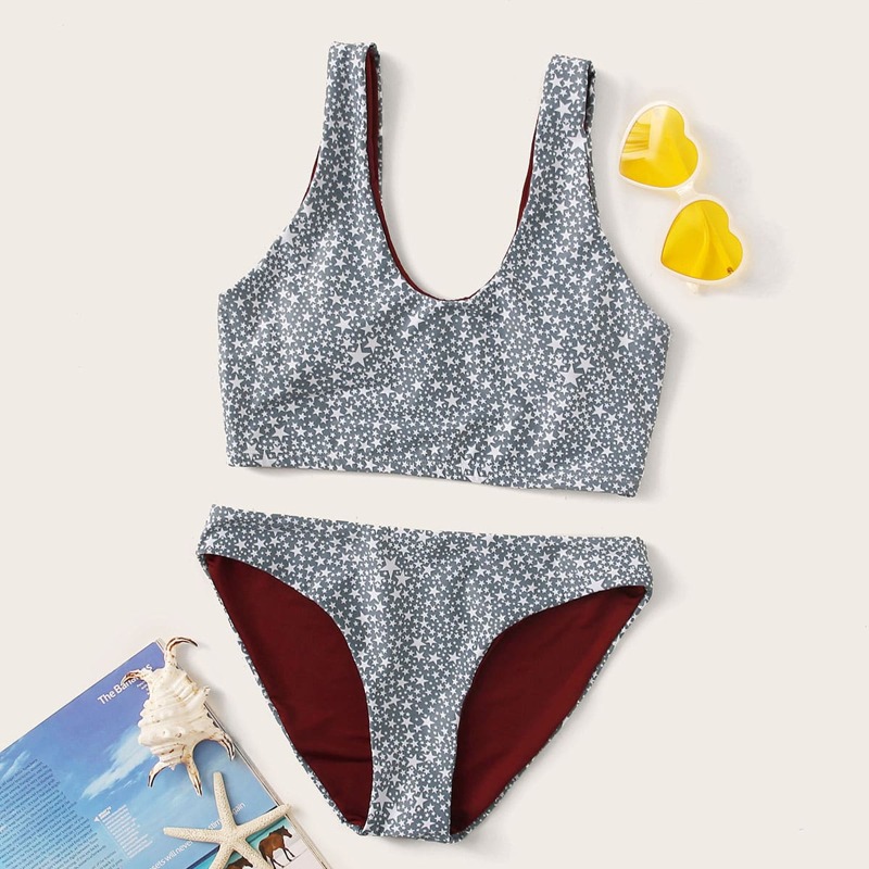 

Star Random Print Bikini Set, Grey