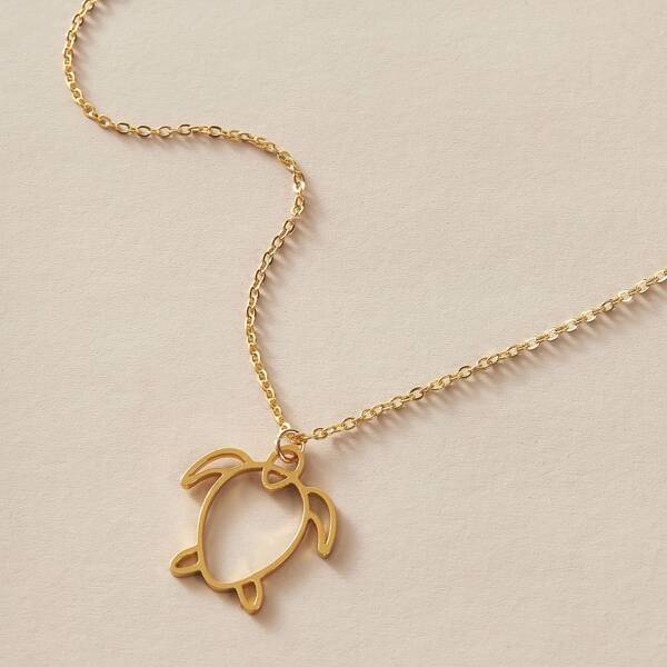 

1pc Turtle Charm Necklace, Gold