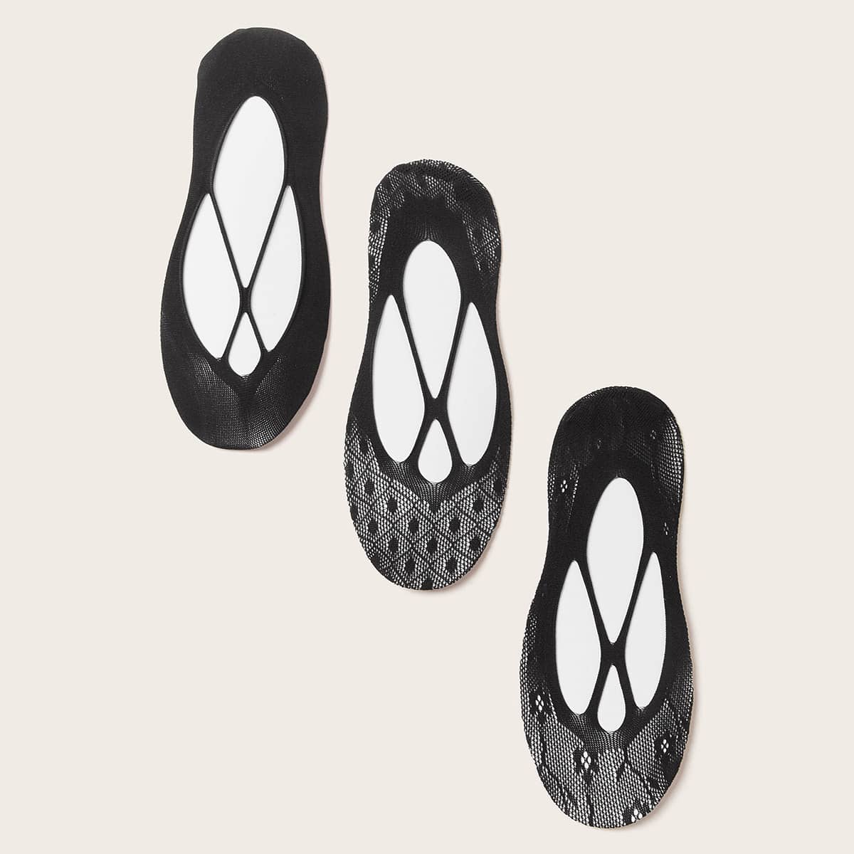 

3pairs Lace Invisible Socks, Black