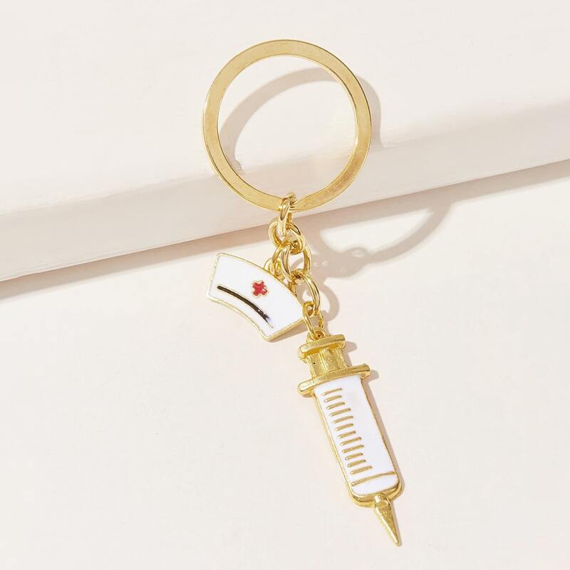 

Syringe Charm Keychain, Gold