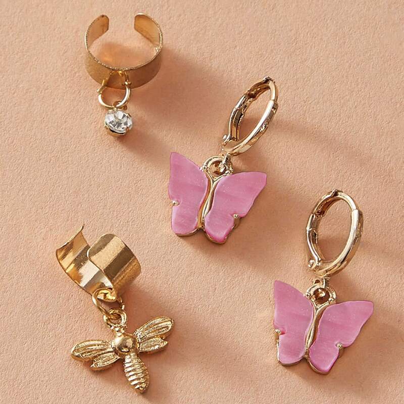 

2pairs Butterfly & Bee Decor Earrings, Multicolor