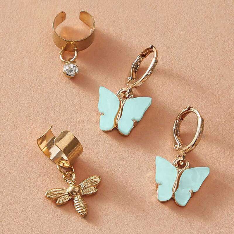 

2pairs Butterfly & Bee Decor Earrings, Multicolor