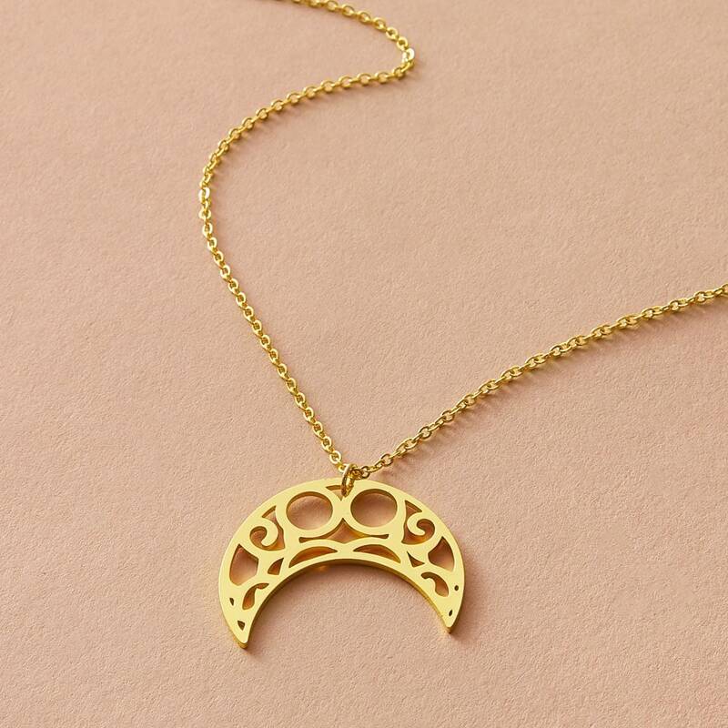 

1pc Hollow Out Moon Charm Necklace, Gold