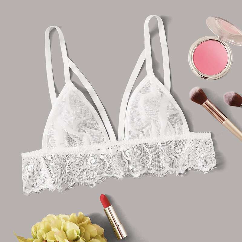 

Floral Lace Harness Bralette, White