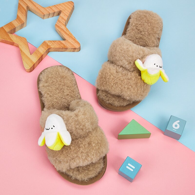 

Cartoon Banana Fluffy Slippers, Brown