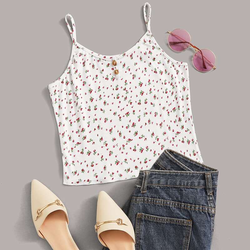 

Ditsy Floral Print Cami Top, White