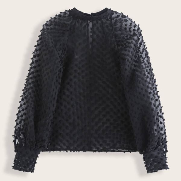 

Swiss Dot Solid Sheer Blouse, Black