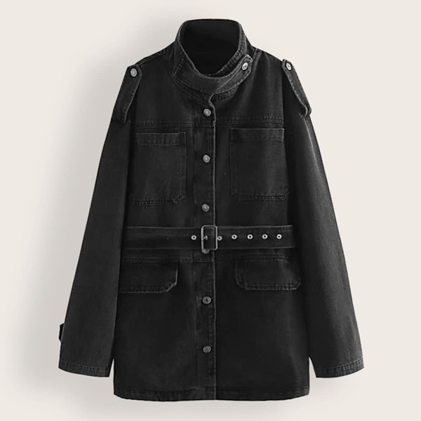 

Epaulet Self Tie Longline Denim Jacket, Black