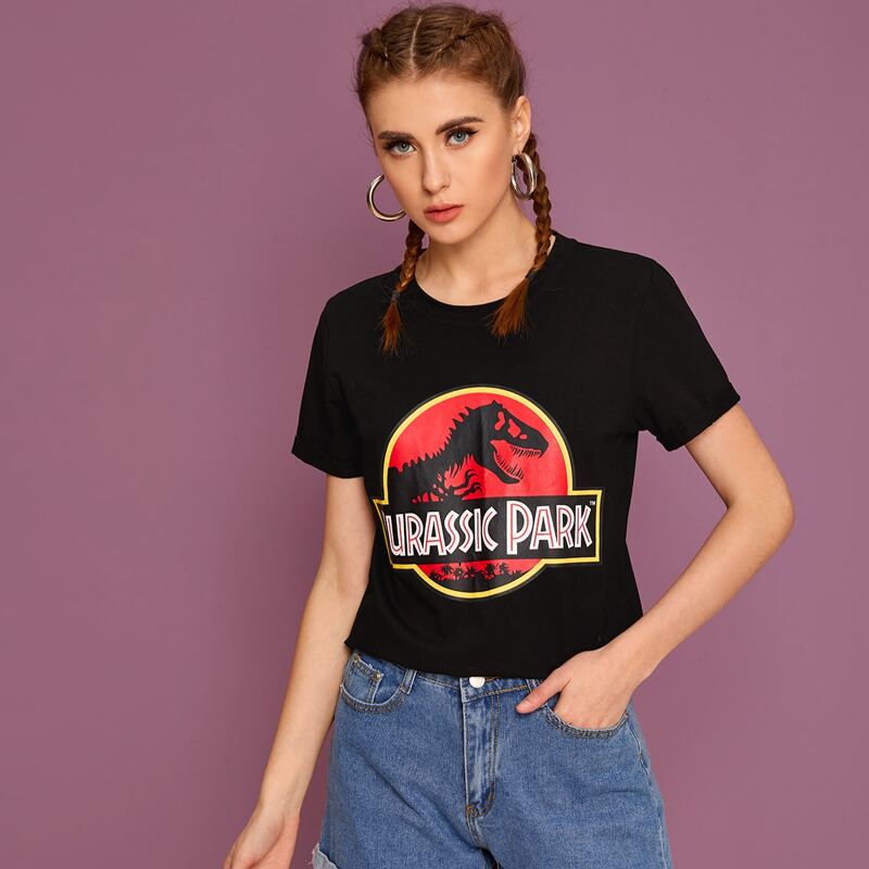 

Dinosaur & Letter Graphic Tee, Black