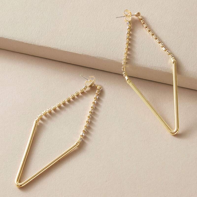 

1pair Rhinestone Engraved Geometric Drop Earrings, Gold