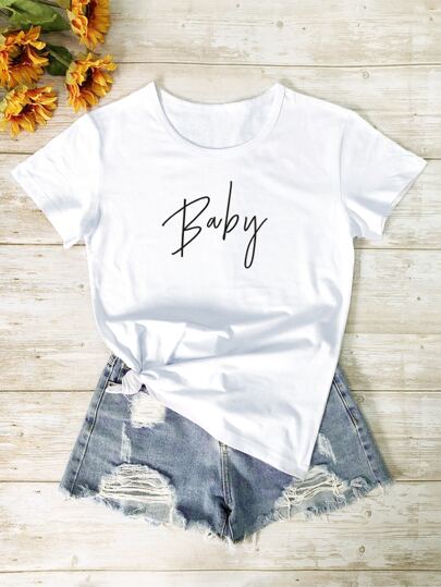 Letter Graphic Round Neck Tee