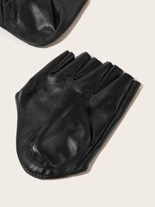 PU Leather Open Finger Gloves - Black - View 3