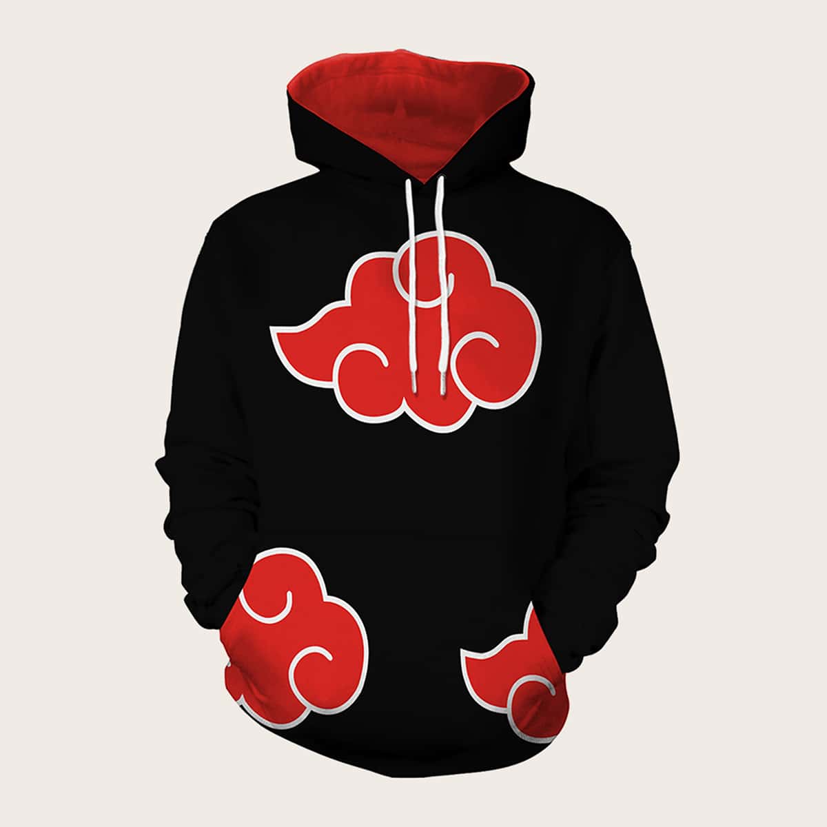 

Guys clouds Print Drawstring Hooded Sweatshirt, Black