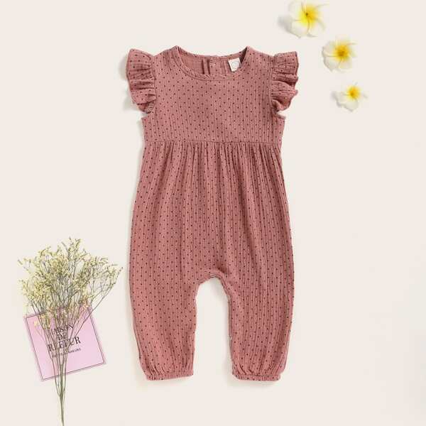 

Baby Girl Polka Dot Ruffle Trim Jumpsuit, Dusty pink