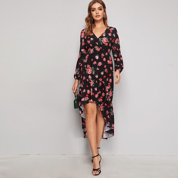 

Floral Print Asymmetrical Hem Dress, Multicolor