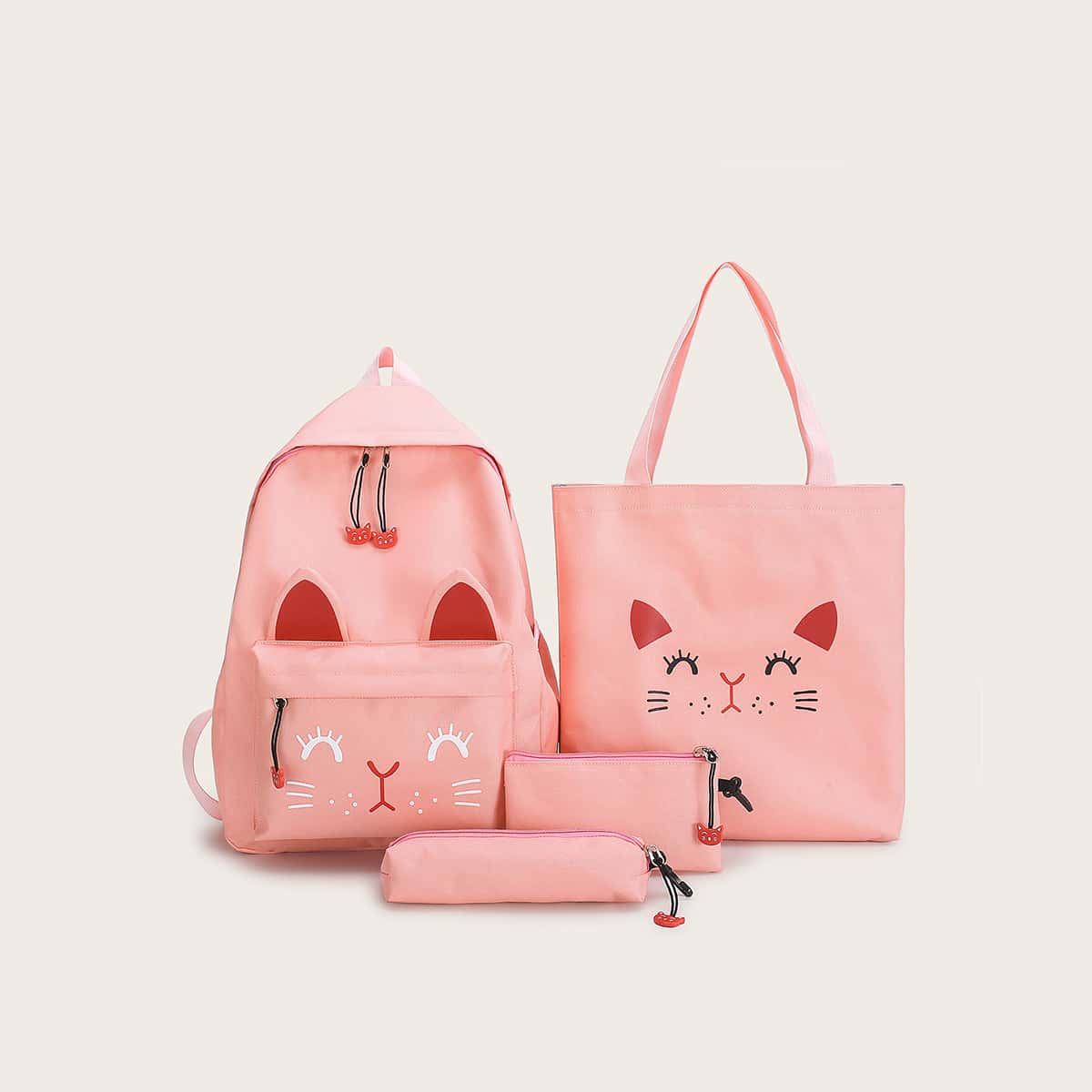 

4pcs Cartoon Graphic Backpack With Pencil Case, Pink