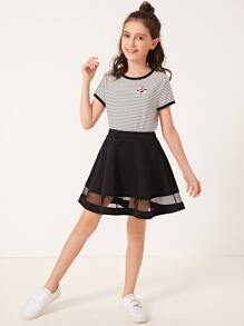 SHEIN Falda amplia de niñas con malla