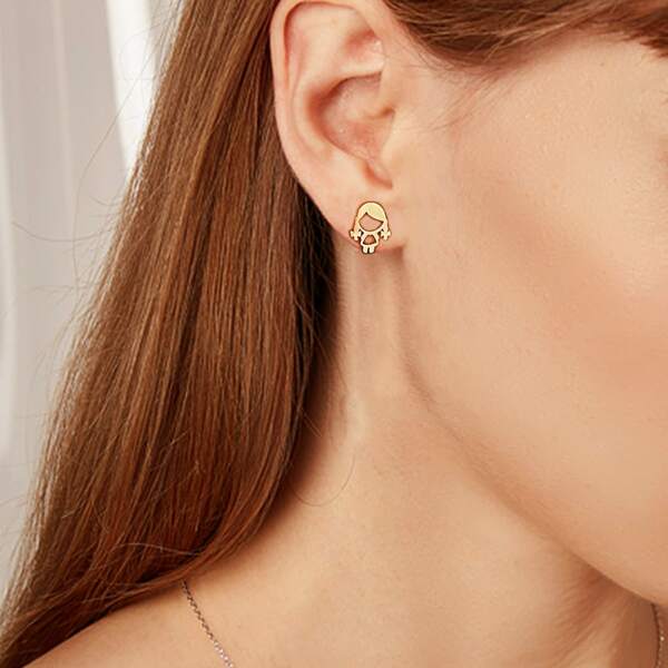 

1pair Girl Design Stud Earrings, Gold