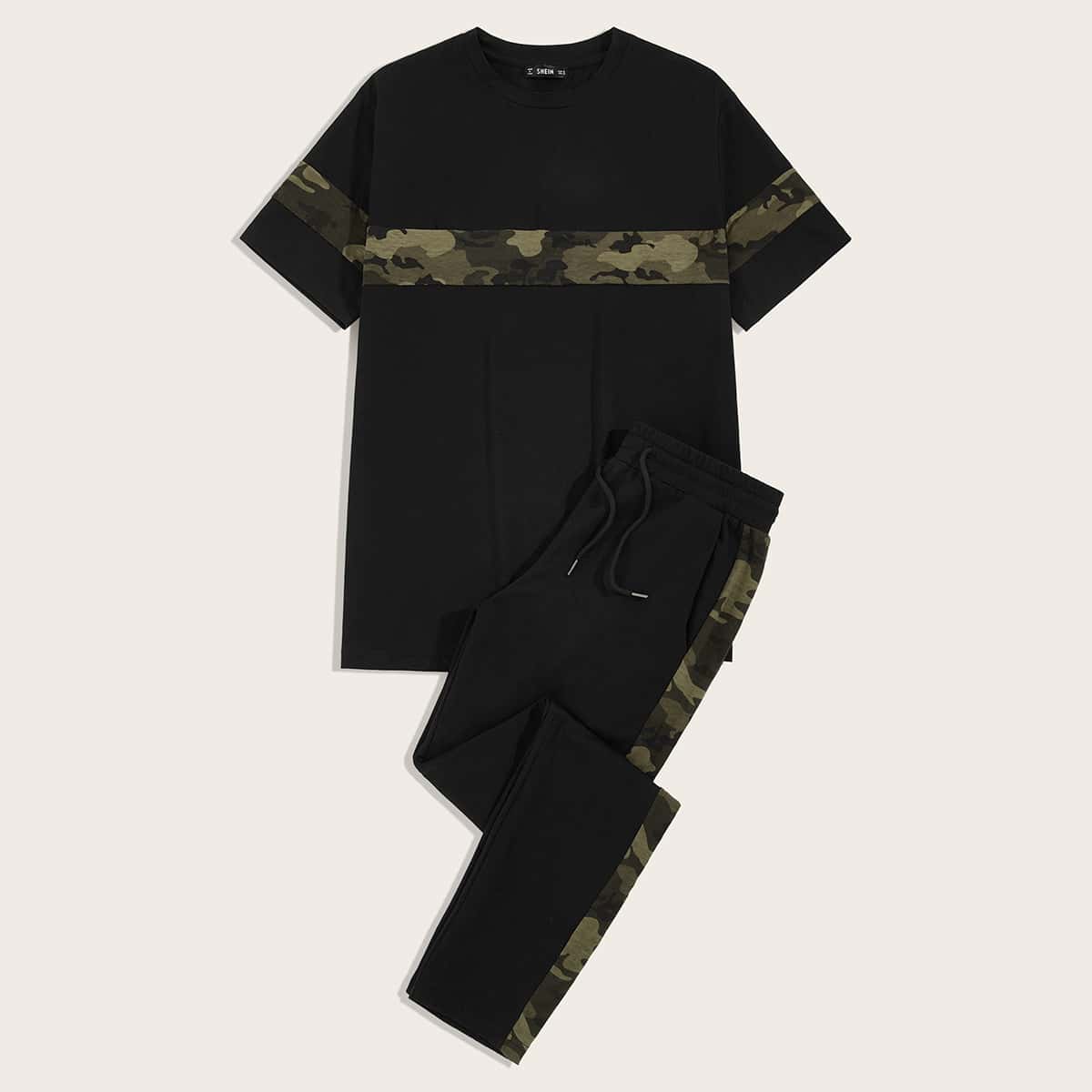

Guys Camo Panel Top & Sweatpants Set, Black