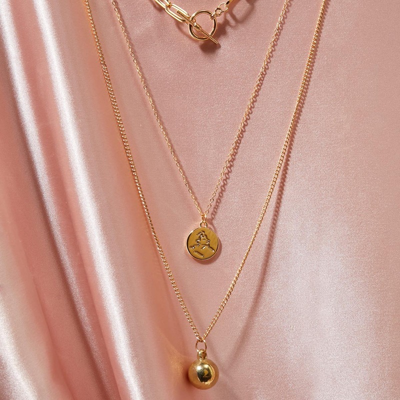 

3pcs Ball & Round Charm Necklace, Gold