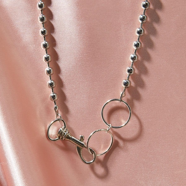 

1pc Ring Decor Beaded Chain Necklace, Silver