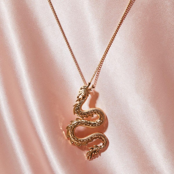 

1pc Dragon Charm Necklace, Gold