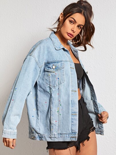 Confetti Button Up Denim Trucker Jacket