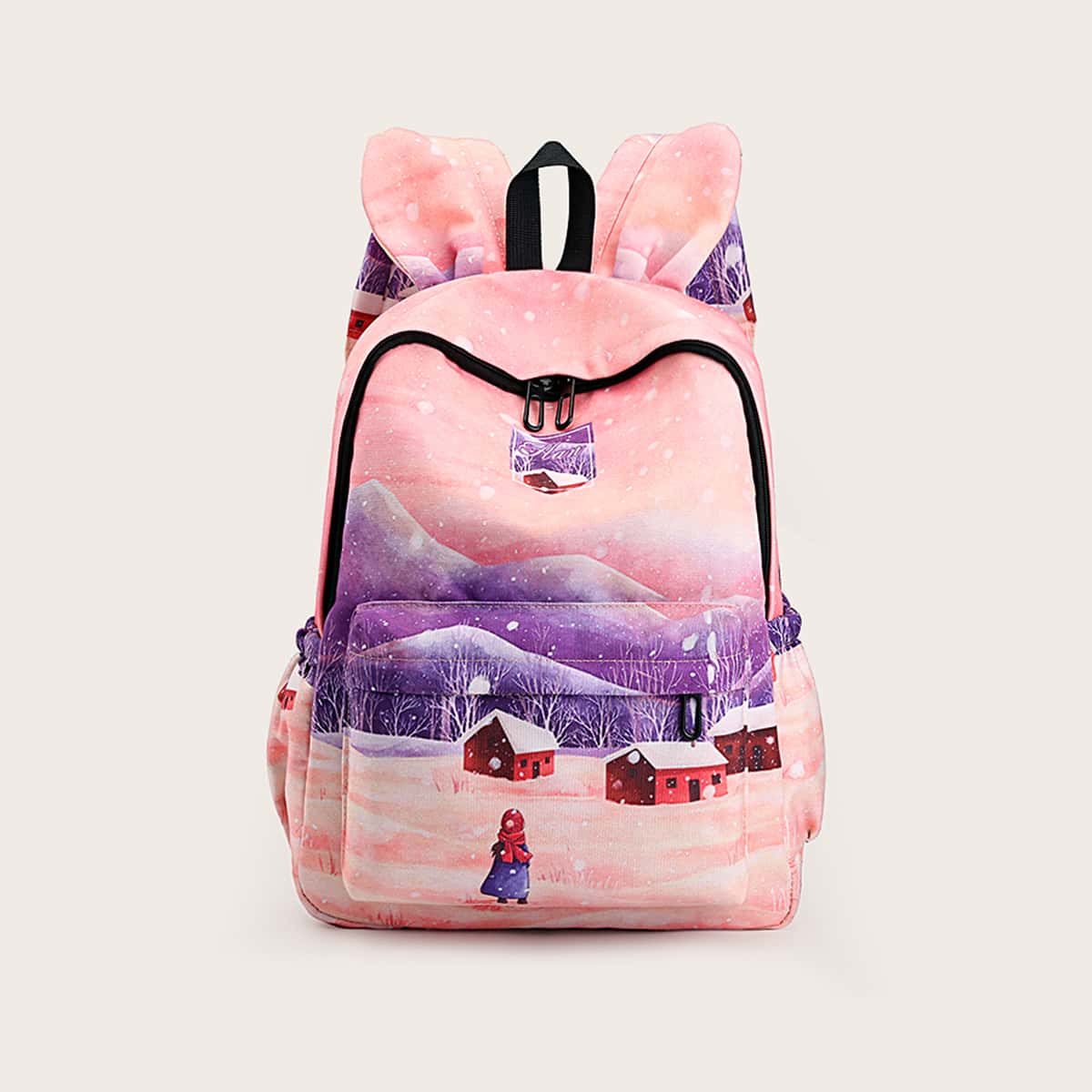 

Rabbit Ear Decor Snow Scene Graphic Backpack, Multicolor