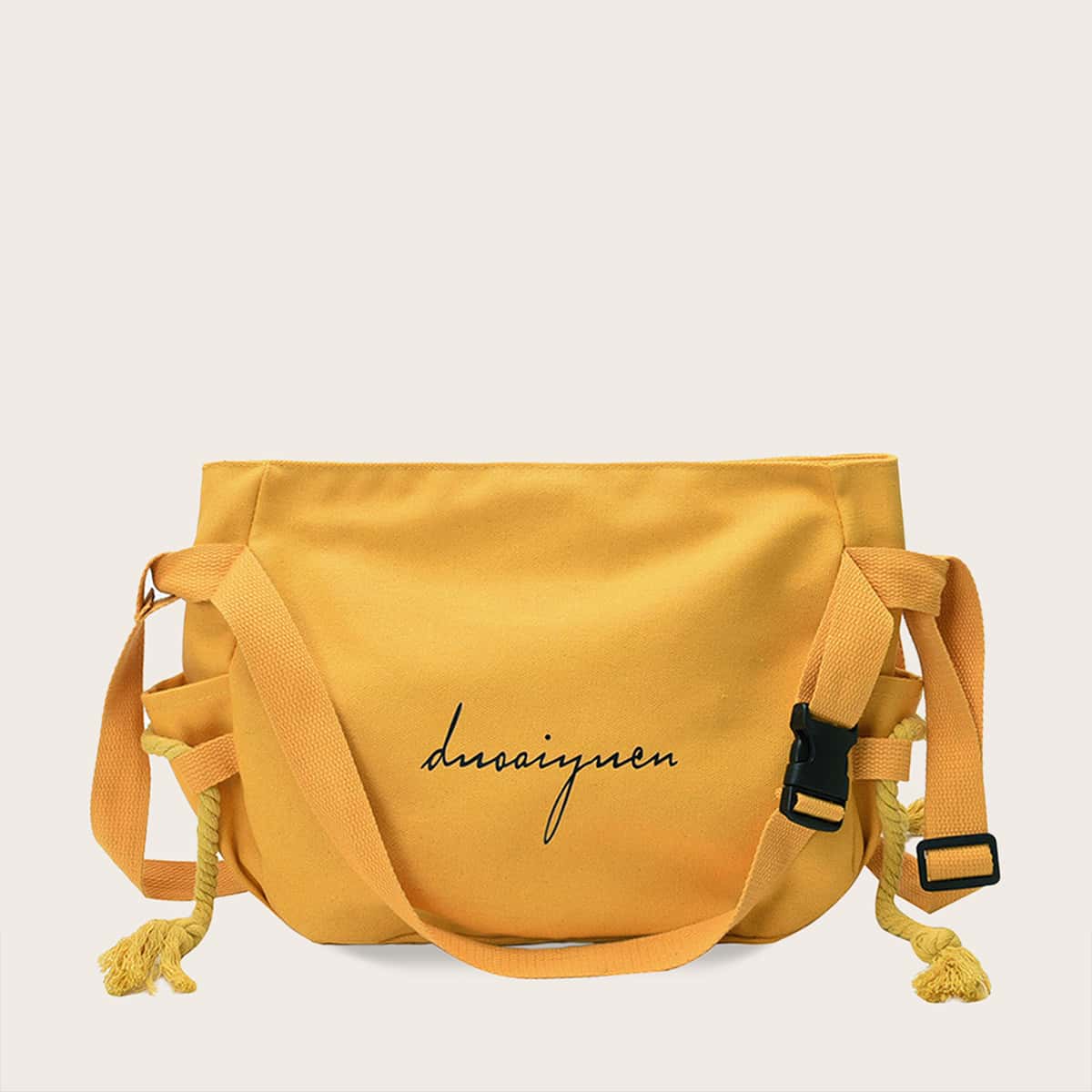 

Letter Graphic Canvas Tote Bag, Yellow