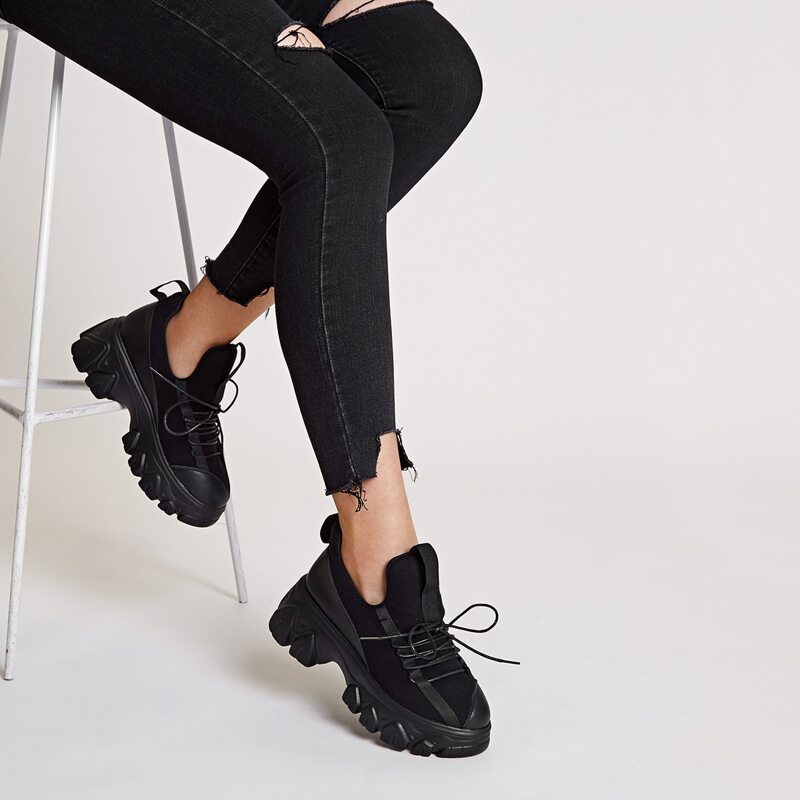 

Lace-up Front Chunky Sneakers, Black