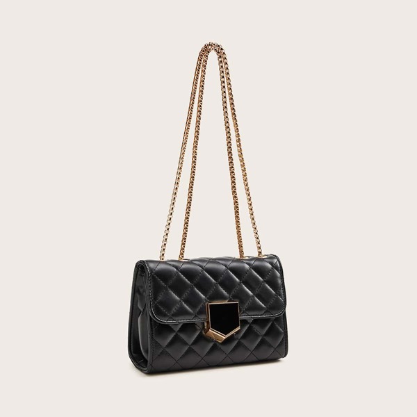 

Metal Lock Quilted Chain Bag, Black