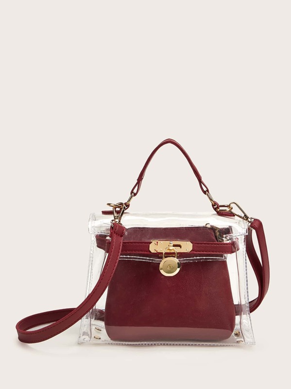 

2pcs Transparent Satchel Bag With Crossbody Bag, Red