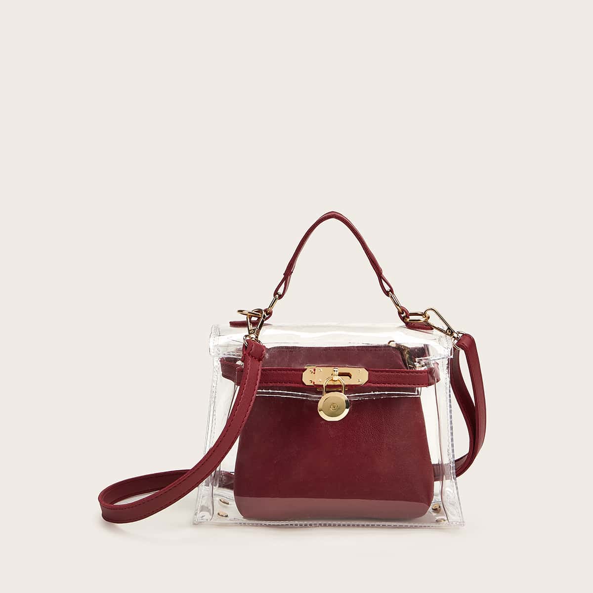 

2pcs Transparent Satchel Bag With Crossbody Bag, Red