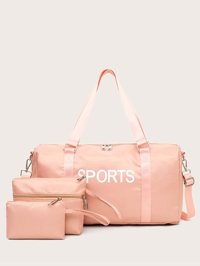 3pcs Letter Graphic Duffle Bag With Clutch Bag