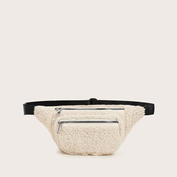 

Faux Shearling Zip Front Fanny Pack, Beige